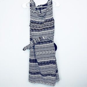 Peach velvet size 14P brown printed sleeveless belted dress